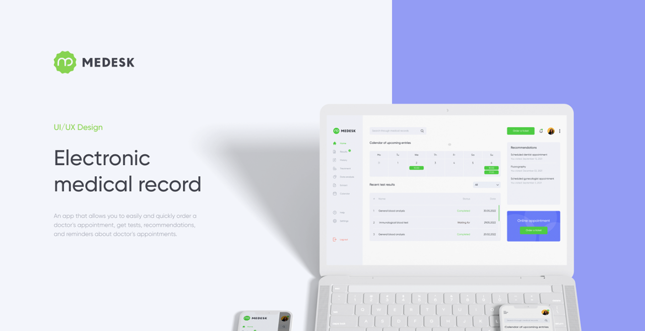 Electronic medical record on Behance